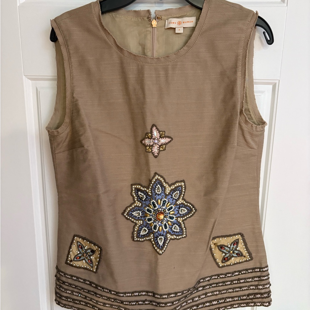 Tory Burch Tan Embellished Blouse